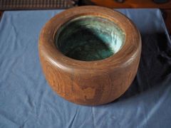 桐造刳り貫き丸火鉢 昭和初期　古録展  送料無料　中古 品番K2193