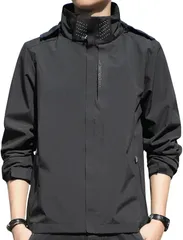 Elixio エリクシオ ウインドブレーカー ジャンパー パーカー ブルゾン マウンテンパーカー メンズ 軽い 防寒 防風 撥水 通気性 アウトドア 登山 大きいサイズ 秋 冬 春(ブラック,  2XL)