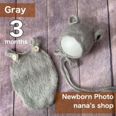 グレー♪3ヶ月くま耳帽子とくまコスチューム　ニューボーンフォト衣装　ボンネット