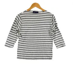 美品 SAINT JAMES セントジェームス 七分丈Tシャツ ボーダー 春夏 SS カットソー コットン グレー レディース XXS【古着】【中古】【送料無料】