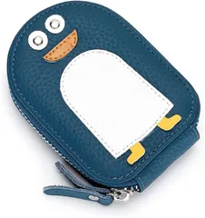 Honesty Mouth カードケース レディース 子供 大容量 薄型 本革 レザー じゃばら かわいい ペンギン キャラクター カード入れ ミニ財布 小銭入れ(03:ブルー)