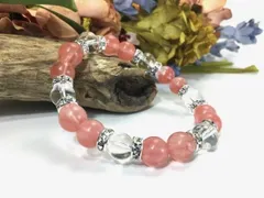チェリークォーツ×水晶 パワーストーン ブレスレット 天然石ブレス (ロンデル： シルバー) 10mm メンズ・レディース △