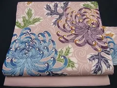 正絹　京友禅型染め　丸帯　解き　古布　はぎれ　珍品　希少品　貴重 正絹京友禅型染め丸帯解き古布はぎれ珍品希少品貴重