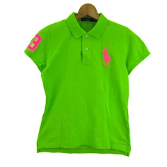 ラルフローレン ポロシャツ 半袖 コットン ブランド トップス レディース Mサイズ 黄緑×ピンク RALPH LAUREN 【中古】