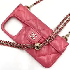 【良品】 CHANEL シャネル スマホケース 携帯ケース iPhone12/iPhone12pro ココマーク フラップ マトラッセ キルティング シルバー金具 シルバーチェーン ロゴ型押しシリアルシール キャビアスキン 肩掛け 斜め掛け レディース ピンクのサムネイル