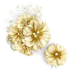 髪飾り 成人式 振袖 前撮り 袴 2点セット 花 ゴールド ラメ ベロア調 レース 花ごころ 造花 大きい 小さい 和装 大人可愛い 粋 No.12-0820