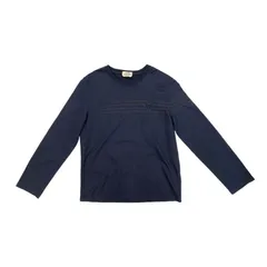☆E2240 エルメス 長袖Tシャツ Hロゴ ステッチ クールネック Mサイズ コットン ネイビー ブラウン HERMESのサムネイル