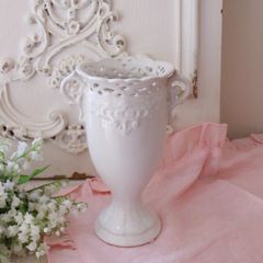 フラワーベース トール ホワイト 花瓶 フルール (185) フラワーポット ベース 陶器 アイボリー おしゃれ ヨーロピアン 輸入 花器 花びん 花材 ローズ かわいい