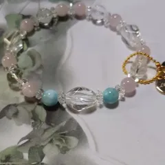 b9♡ラリマー♡水晶ツイストカット♡クンツァイト♡水晶カット♡水晶ボタンカット♡ブレスレット♡天然石♡パワーストーン♡アクセサリー♡