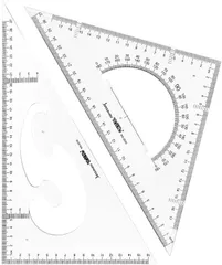 Jimjis 三角定規 30cm 製図 セット 大きい 受験用 定規セット 幾何学 文房具 事務用 作図ツール 製図用品 プラスチック製 2枚組 分度器付き( 透明)
