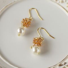 ハンドメイドピアス　ハニカムパール　A-012