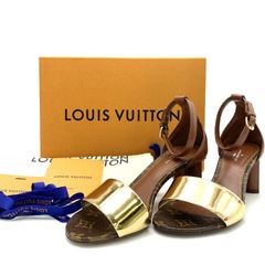 LOUIS VUITTON ルイヴィトン MA1127 モノグラム ゴールド 35 1/2　サンダル ヒール5.5cm レディース ブラウン【中古】【未使用品】