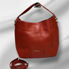 超美品！FURLA フルラ　2way ショルダーバッグ　ハンドバッグ　レザー　オレンジ系