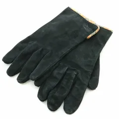 【美品】バーバリー　レザーグローブ　手袋　ノバチェック　型押しロゴ　ブラック バーバリー BURBERRY 手袋 グローブ スエード ロゴ 刺繍 ワン