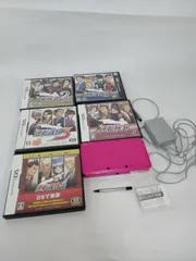 Nintendo 3DS CTR-001 本体、ソフト5セット グロスピンク 通電起動初期化済 逆転検事1-2 逆転裁判 3-5 タッチペン、ACアダプター付 任天堂 DS