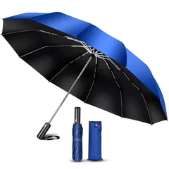 折りたたみ傘 【新登場・特大12本骨・ビックサイズ】 折り畳み傘 メンズ 大きい ワンタッチ 自動開閉 メンズ傘 耐風 超撥水 おりたたみ傘 梅雨対策 台風対応 晴雨兼用 男子日傘 UVカット 紫外線遮蔽 メンズ レディース 収納ポーチ付き (ブルー) 1