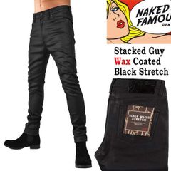 スキニー ジーンズ naked & famous denim メンズ サルエル スキニー パンツ WAX ズボン 光沢 コーティング ブラック 黒 ネイキッドアンドフェイマス 岡山デニム ロック ファッション 股下80 おしゃれ かっこいい ジーンズ