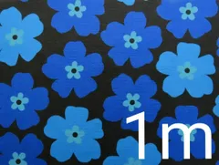 【ゆきちゃん限定】X209　北欧柄　マリメッコ調　花柄　ブルー　黒系　布　1m