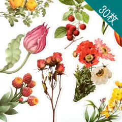 レトロ フラワーステッカー 5種 〈30枚入り〉 クリアステッカー シール