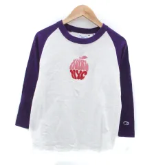 エックスガール x-girl × チャンピオン CHAMPION Tシャツ カットソー ラウンドネック 七分袖 刺繍 S オフホワイト 紫 パープル /HO43のサムネイル