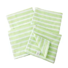 ムコタオル 2重ガーゼ ボーダー ハンドタオル 泉州タオル 薄手 日本製 速乾 4枚セット ライム