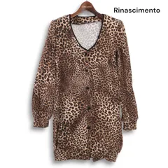 イタリア製★ Rinascimento リナシメント 秋冬★ レオパード柄 ヒョウ柄 ロング ニット カーディガン Sz.M レディースのサムネイル