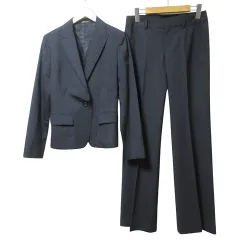 コムサデモード COMME CA DU MODE セットアップ スーツ ストライプ テーラード ジャケット シングル 1B パンツ スラックス ウール ブラック 7 ■GY99