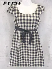◇ ◎ NICE CLAUP ナイスクラップ チェック フレンチスリーブ ミニ ワンピース アイボリー ブラック レディース 【中古】 【1102220030399】