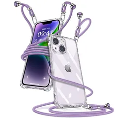 iPhone 14 ケース クリア ショルダー アイフォン14 スマホケース iPhone14 カバー 肩掛け 斜めかけ 縄掛けケース 透明 薄型 軽量 TPU 携帯ケース 紐付き 斜めがけ 織りストラップ付き 長さ調整可能 取り外し可能 落下防止 紛失防 1