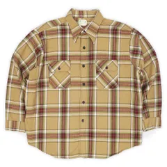 ファイブブラザー FIVE BROTHER 70s 70年代 アクリル ヘビーネルシャツ 稀少ビッグサイズ 貼り付けタグ MADE IN USA アメリカ製 ヴィンテージ 古着 メンズ シャツ ベージュ系 チェック柄 XXL【中古】
