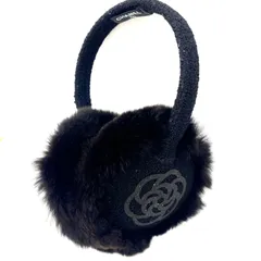 極上美品　CHANEL シャネル　イヤーマフ　耳当て　カメリア　ファー　ブラック　ココマーク　ライトストーン