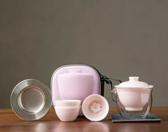 中国茶器　旅行茶具　茶道具　茶道　煎茶　茶器　蓋碗　茶杯　中国茶　公道杯　茶漉し　ケース　5点セット