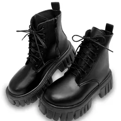 [ALVEIN] ショートブーツ 厚底 ブーツ レースアップ シークレット レディース ダンス ジップアップ サイドジッパー 美脚 (ブラック, 日本の靴のサイズ寸法, 大人, 数値, 22.5 cm) [ブラック] [22.5 cm]