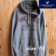 【古着】AmericanEagle(アメリカンイーグル)パーカー M グレー アメカジ US古着 ロゴプリント プルオーバー