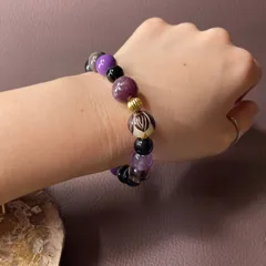 【内径16cm】フォスフォシデライト　アメジスト　スモーキー　菩提樹　ブレスレット