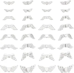 PH PandaHall 約160個 8種 天使の羽 ビーズ 翼柄 銀古美 チャーム 金具 ジュエリー用 アクセサリーパーツ 手作り素材 材料 シルバー 収納ケース付き イヤリング ブレスレット ペンダント ネックレス( シルバー)