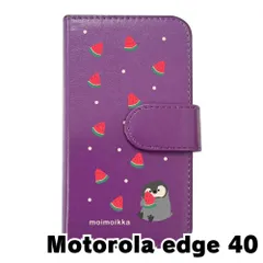 【新品未使用】motorola edge 40 モトローラ スマホケース 手帳型 (色：パープル×柄：ペンギンとスイカ)moimoikka ペンギン 動物 flip2-edge40-pr-20139