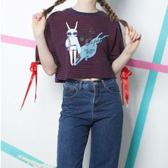 韓国ファッションレディーストップスウサギイラスト