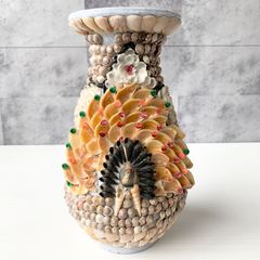 貝殻 孔雀 花瓶 花器 ハンドメイド カラフル 美術品 インテリア 置き物 飾り物