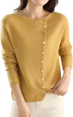 J-Scott アシンメトリーカーディガン ニット レディース 長袖 セーター 前開き 無地 秋冬 薄手 シンプル ベーシック デイリー ファッション 通勤 休日 カジュアル JS177-YE-M(イエロー,  M)