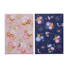 和風クリアファイル2枚セットぽけもんはるなつあきふゆイーブイと桜ピカチュウと朝顔