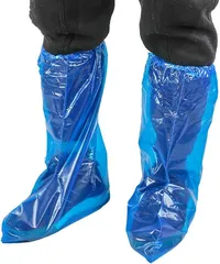 KOVIDSUN 使い捨て CPE 防水 ビニール シューズカバー 靴カバー ロング( 青透明,  50枚(25足分))