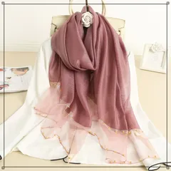 ストール 結婚式 お呼ばれ 薄手 京藤色 紫色 ショール ビーズ付 シースルー 無地 シアー 高級感 可愛い 透け感 二次会 結婚式アイテム ワンピースやドレスと合わせて使える！ ゴールドビーズ シースルー シルク＆ウール ラメ パーティー保護者会 謝恩会にも