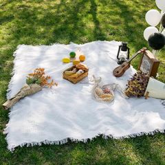 【数量限定】Winds&Jungle レジャーシート ピクニックシート大判180×230cm 2～8人用 携帯便利 遠足 運動会 お花見 ボヘミアン、フリンジ付きTラインなどのスタイル (タッセル白Tスタイル 180×230cm)