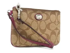 ■極美品■ COACH コーチ F50142 シグネチャー PVC マルチポーチ マルチケース 小物入れ レディース ブラウン系×パープル系 DF8314