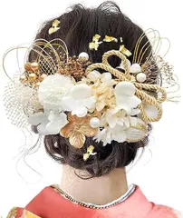 [JZOON] 8色展開 成人式 髪飾り 水引 振袖 着物 卒業式 七五三 浴衣 袴 結婚式 ドライフラワー 造花飾り 和玉 ヘアアクセサリー かすみ草 和装 造花 手作り Y2700