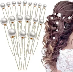【在庫処分】髪飾りパールピン パール Ｕピン 直径8-20mmヘアアクセサリーパーティ まとめ髪 結婚式 着物 成人式 卒業式 和装 花嫁 普段使い18セット (ゴールド)