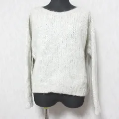 良品 TRICOTS JEAN MARC トリコットジャンマルク SESAMY モヘヤブレンド ワイドネック プルオーバー ニット セーター ライトグレージュ レディース 古着 中古 USED