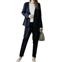 【新品】 [Yucahype] セットアップ レディース 上下セット 長袖 テーパードパンツ ジャケット パンツスーツ フォーマル フェミニン オシャレ きれいめ 体型カバー 20代 30代 40代 50代 入学式 卒業式 通勤 春秋冬夏(S ネイビー) 1