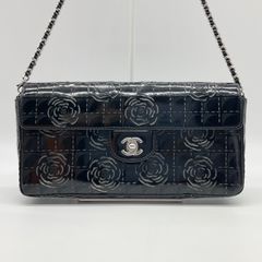 CHANEL シャネル カメリア ココマーク パテントレザー チェーンショルダー ブラック 黒 エナメル シルバー金具 【中古】Bランク　2_220